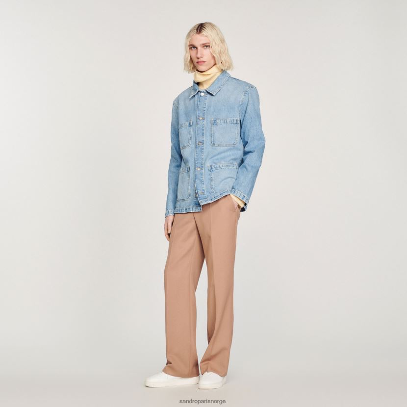 menn Sandro Paris lyseblå vintage denim arbeidsjakke klær 6FN4LH743