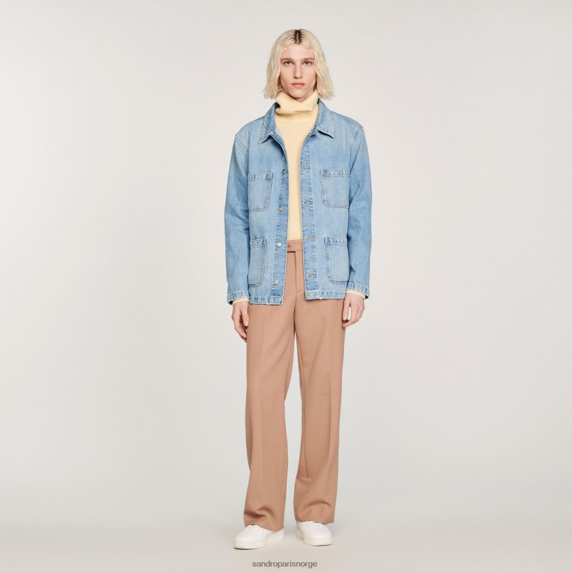 menn Sandro Paris lyseblå vintage denim arbeidsjakke klær 6FN4LH743