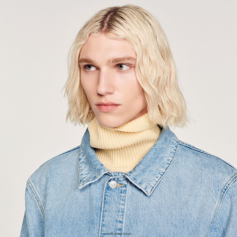 menn Sandro Paris lyseblå vintage denim arbeidsjakke klær 6FN4LH743