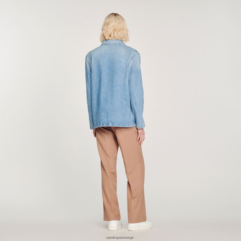 menn Sandro Paris lyseblå vintage denim arbeidsjakke klær 6FN4LH743