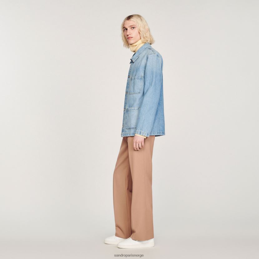 menn Sandro Paris lyseblå vintage denim arbeidsjakke klær 6FN4LH743