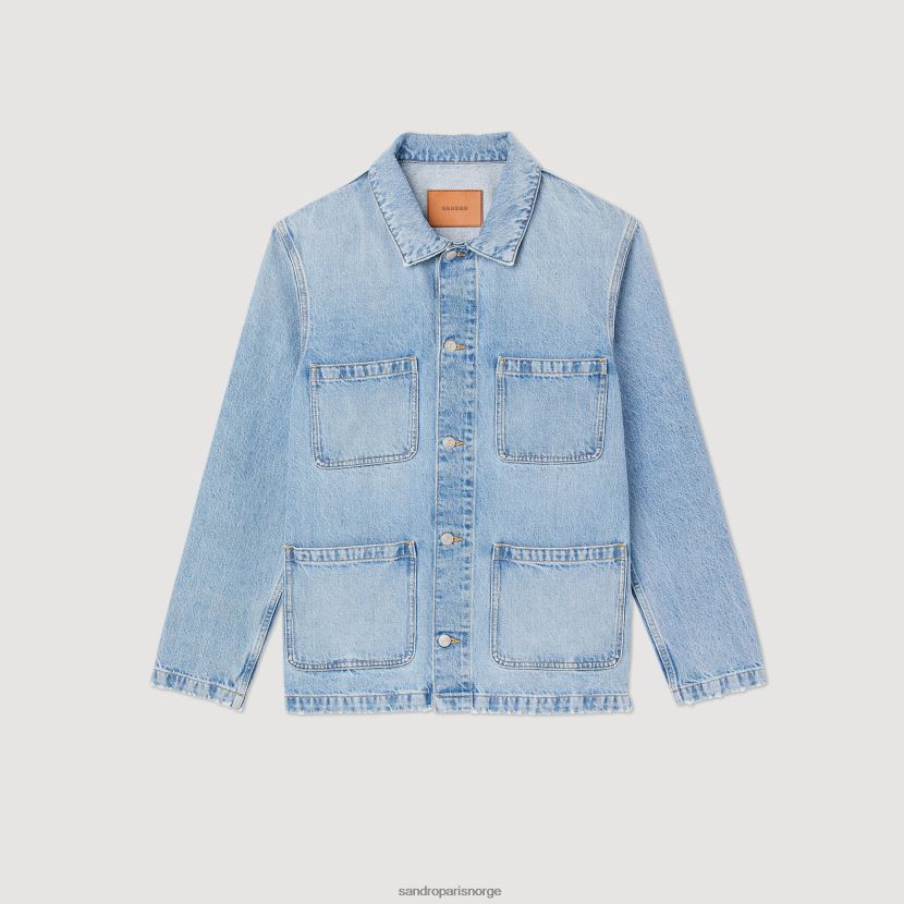 menn Sandro Paris lyseblå vintage denim arbeidsjakke klær 6FN4LH743