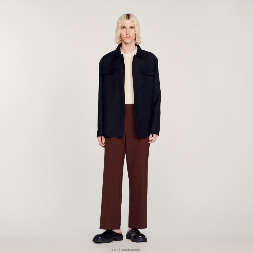 menn Sandro Paris marineblå overskjorte med knapp klær 6FN4LH816