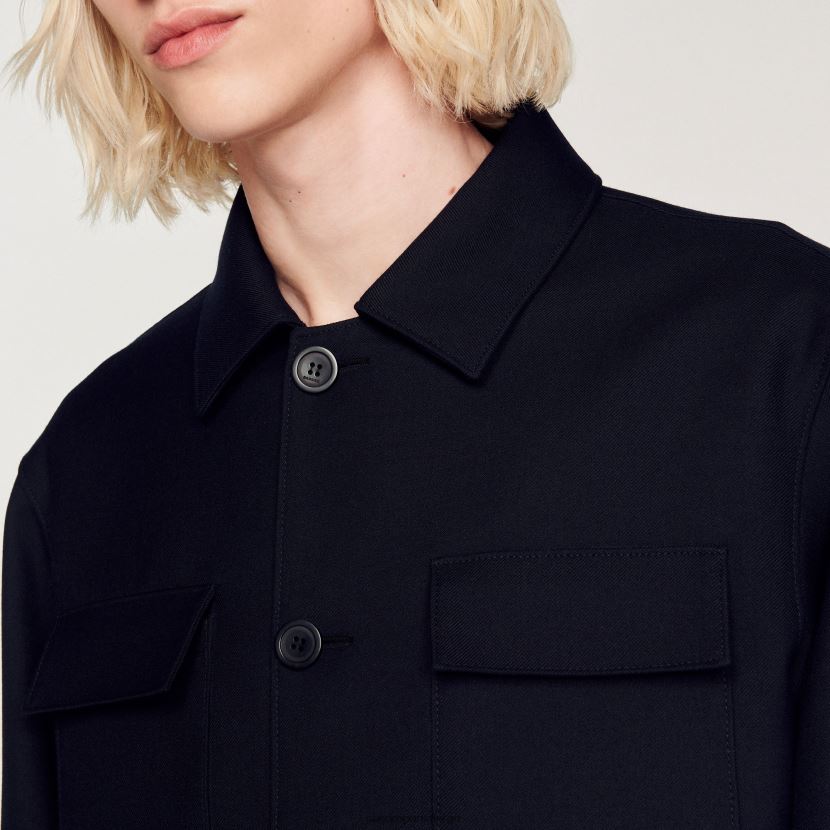 menn Sandro Paris marineblå overskjorte med knapp klær 6FN4LH816