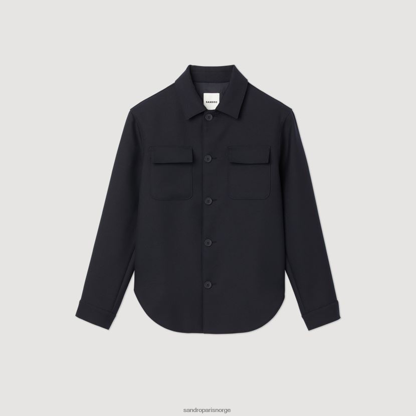 menn Sandro Paris marineblå overskjorte med knapp klær 6FN4LH816