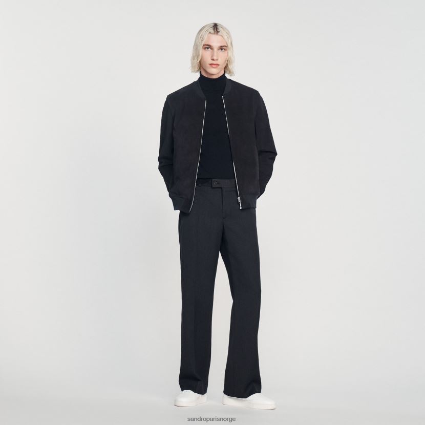 menn Sandro Paris marineblå semsket skinnjakke klær 6FN4LH622