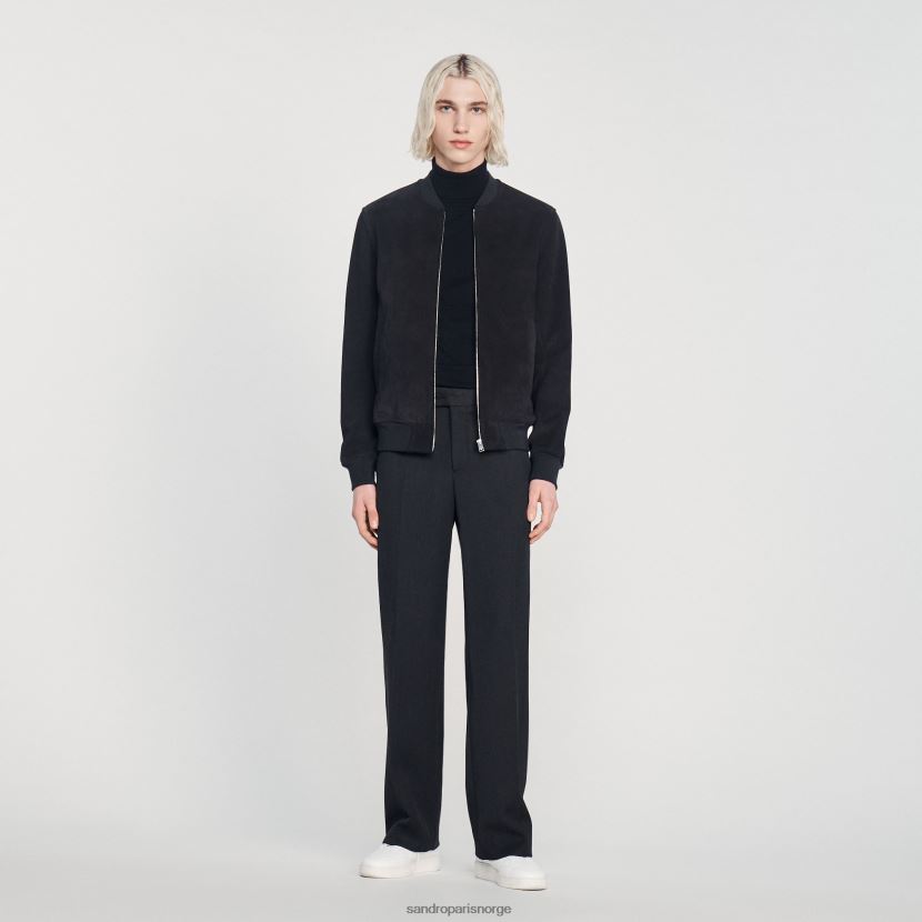 menn Sandro Paris marineblå semsket skinnjakke klær 6FN4LH622