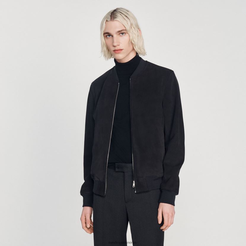 menn Sandro Paris marineblå semsket skinnjakke klær 6FN4LH622