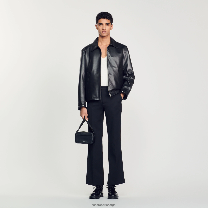 menn Sandro Paris svart glatt skinnjakke klær 6FN4LH583