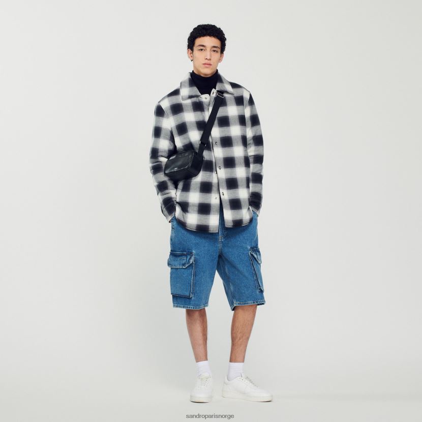 menn Sandro Paris svart hvit vattert rutete jakke klær 6FN4LH829