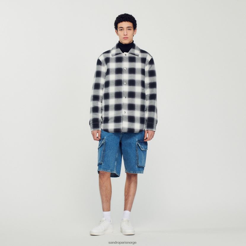 menn Sandro Paris svart hvit vattert rutete jakke klær 6FN4LH829