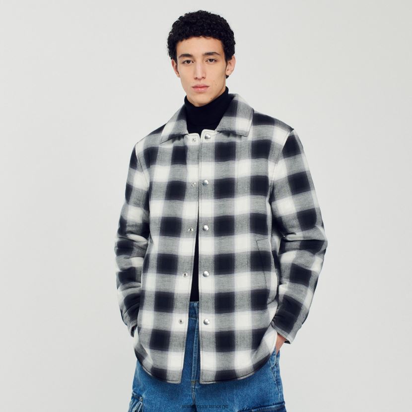 menn Sandro Paris svart hvit vattert rutete jakke klær 6FN4LH829