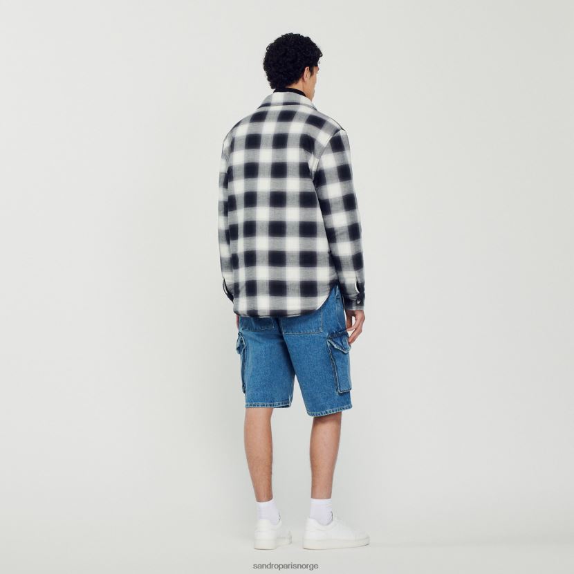 menn Sandro Paris svart hvit vattert rutete jakke klær 6FN4LH829