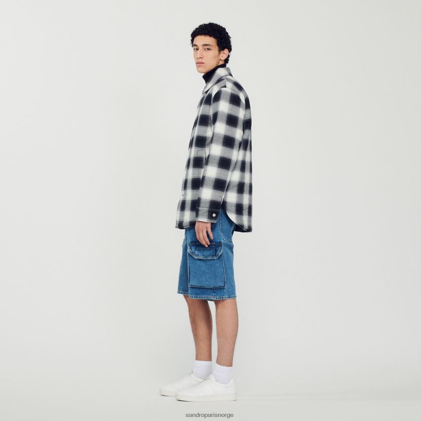 menn Sandro Paris svart hvit vattert rutete jakke klær 6FN4LH829