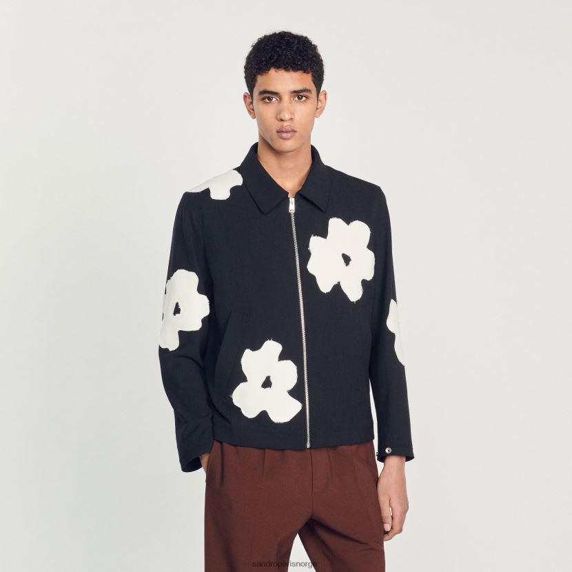 menn Sandro Paris svart jakke med blomstermotiver klær 6FN4LH683