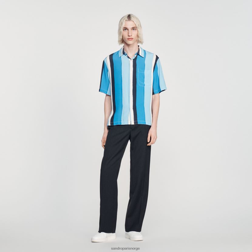 menn Sandro Paris blå flytende stripet kortermet skjorte klær 6FN4LH758