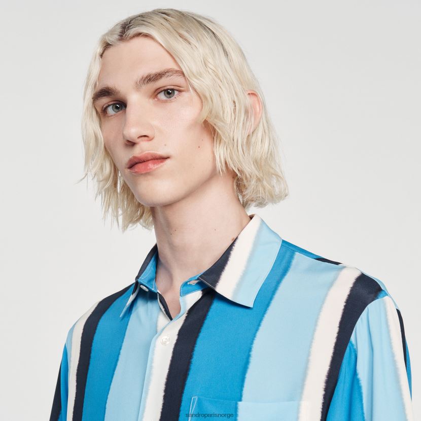 menn Sandro Paris blå flytende stripet kortermet skjorte klær 6FN4LH758