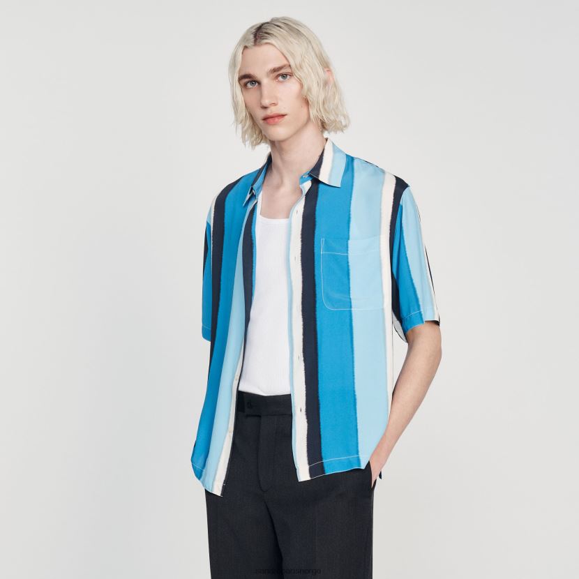 menn Sandro Paris blå flytende stripet kortermet skjorte klær 6FN4LH758