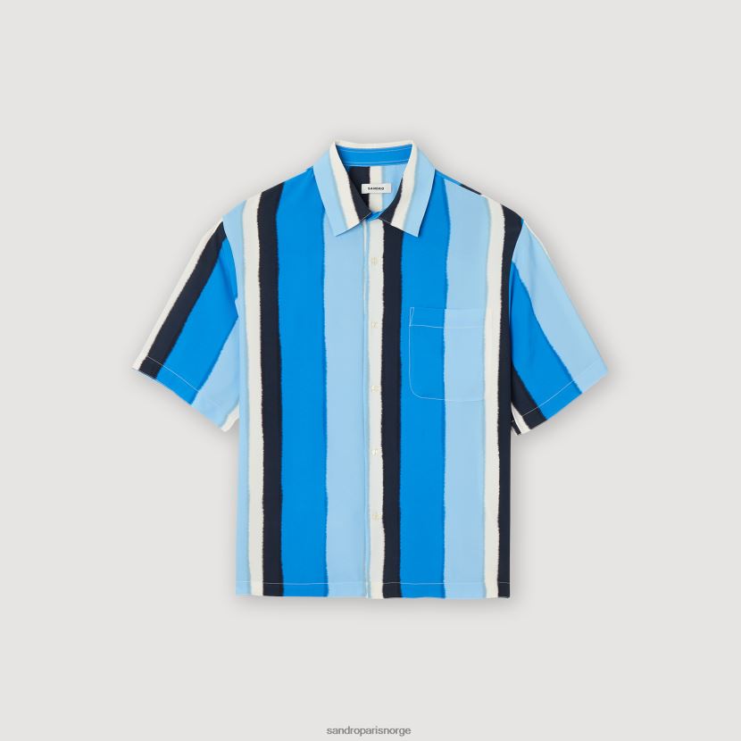 menn Sandro Paris blå flytende stripet kortermet skjorte klær 6FN4LH758