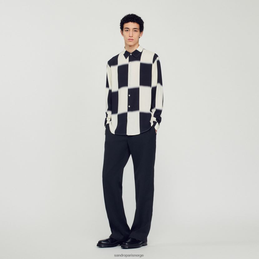 menn Sandro Paris ecru/svart flytende skjorte med rutete trykk klær 6FN4LH728