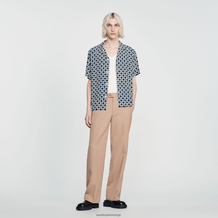 menn Sandro Paris firkantet kors marine flytende kortermet skjorte klær 6FN4LH753