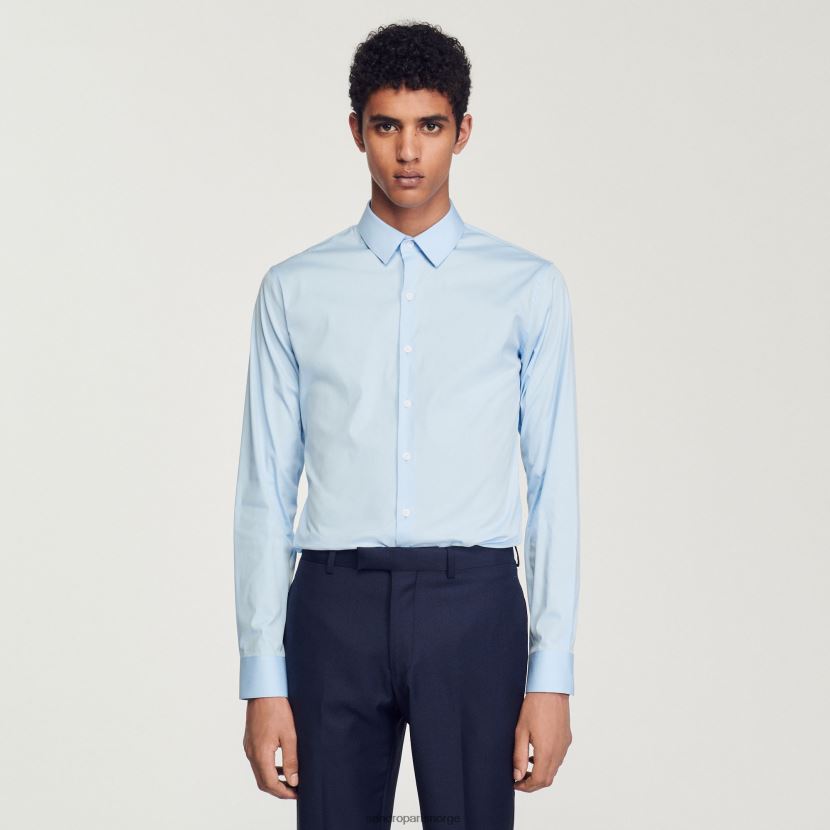 menn Sandro Paris himmelblå figursydd bomullsskjorte i stretch klær 6FN4LH613