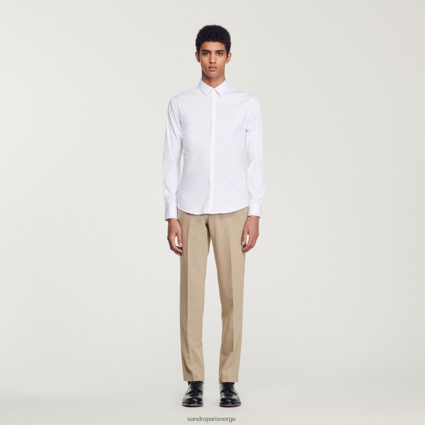 menn Sandro Paris hvit figursydd bomullsskjorte i stretch klær 6FN4LH615