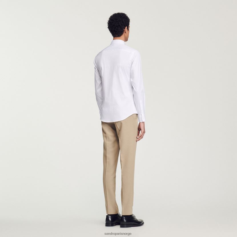 menn Sandro Paris hvit figursydd bomullsskjorte i stretch klær 6FN4LH615