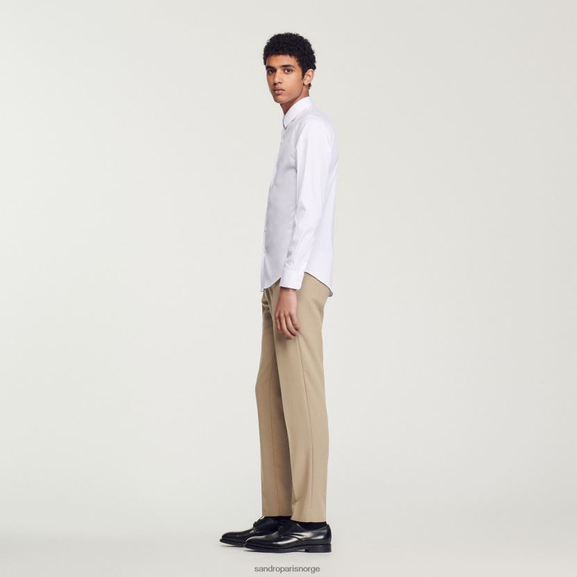 menn Sandro Paris hvit figursydd bomullsskjorte i stretch klær 6FN4LH615