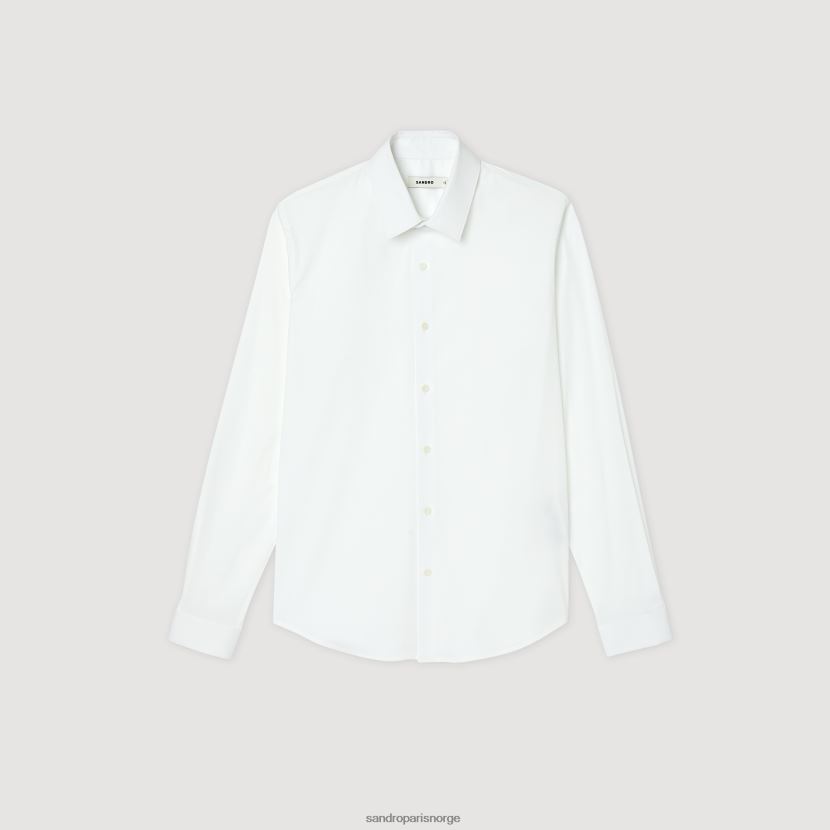 menn Sandro Paris hvit figursydd bomullsskjorte i stretch klær 6FN4LH615