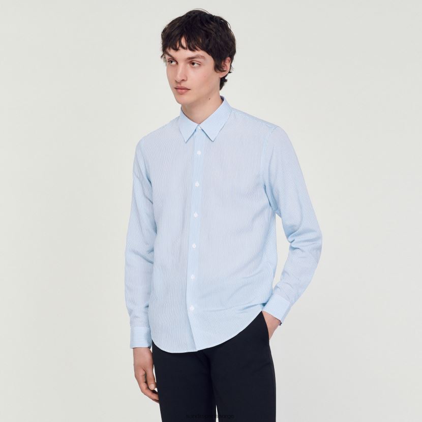 menn Sandro Paris lyse blå stripete skjorte klær 6FN4LH717