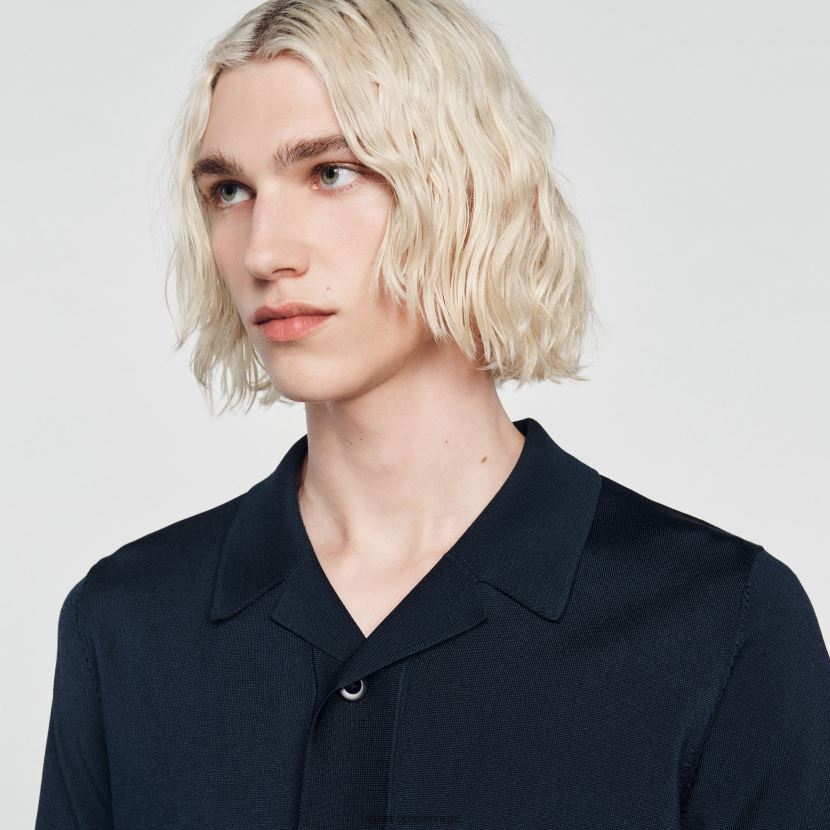 menn Sandro Paris marineblå Kortermet skjorte klær 6FN4LH697