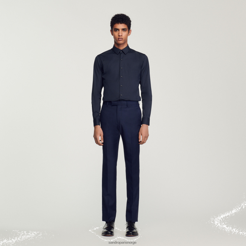 menn Sandro Paris marineblå figursydd bomullsskjorte i stretch klær 6FN4LH614