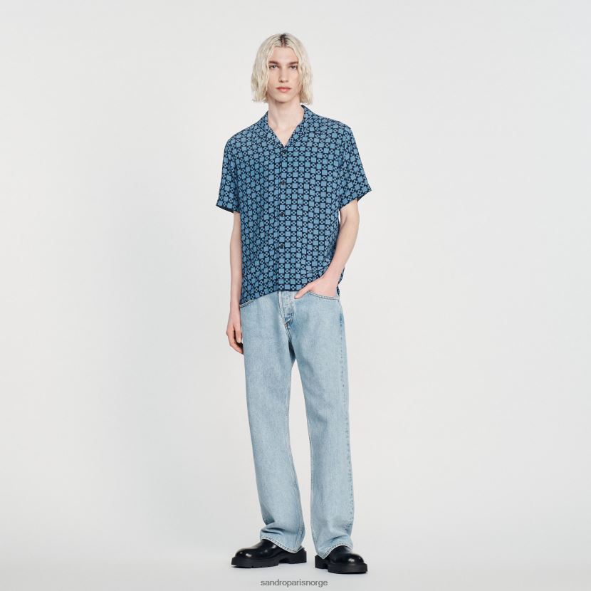 menn Sandro Paris marineblå flytende kortermet skjorte klær 6FN4LH769