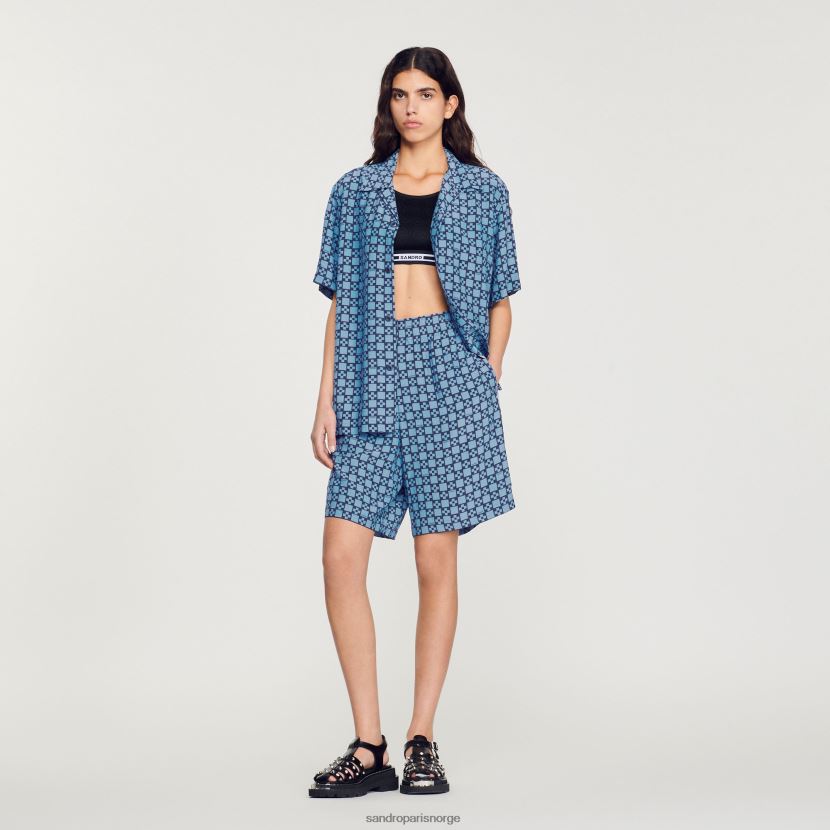 menn Sandro Paris marineblå flytende kortermet skjorte klær 6FN4LH769