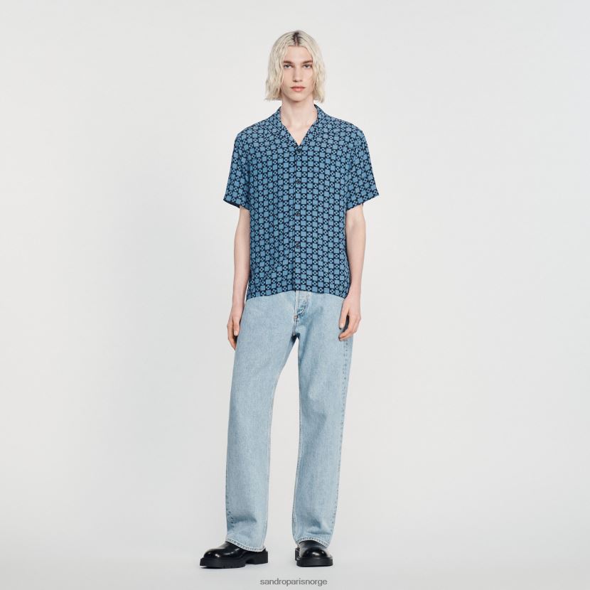 menn Sandro Paris marineblå flytende kortermet skjorte klær 6FN4LH769