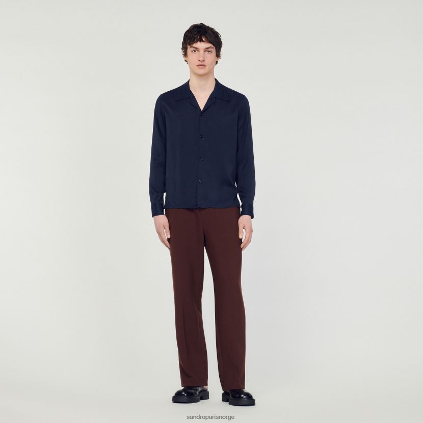 menn Sandro Paris marineblå flytende skjorte med spredt krage klær 6FN4LH798