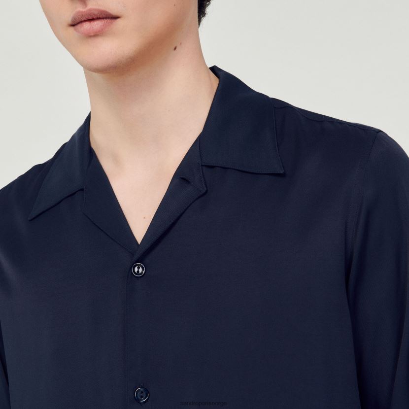 menn Sandro Paris marineblå flytende skjorte med spredt krage klær 6FN4LH798