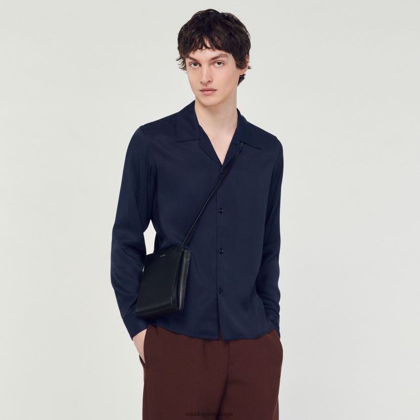 menn Sandro Paris marineblå flytende skjorte med spredt krage klær 6FN4LH798