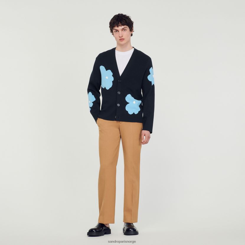 menn Sandro Paris marineblå strikket cardigan med blomstermotiver klær 6FN4LH695