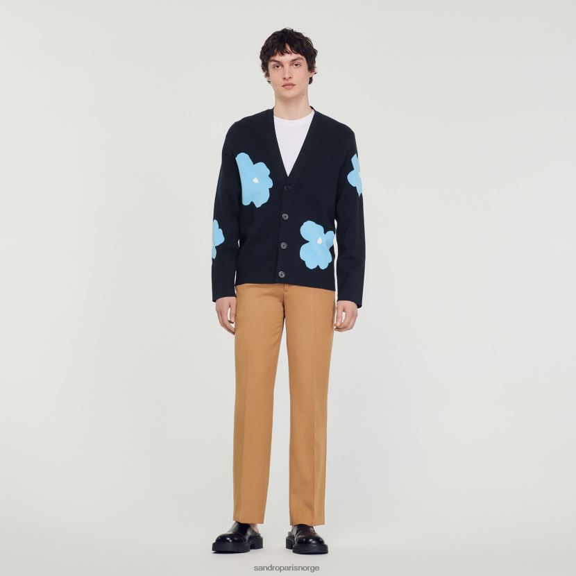 menn Sandro Paris marineblå strikket cardigan med blomstermotiver klær 6FN4LH695