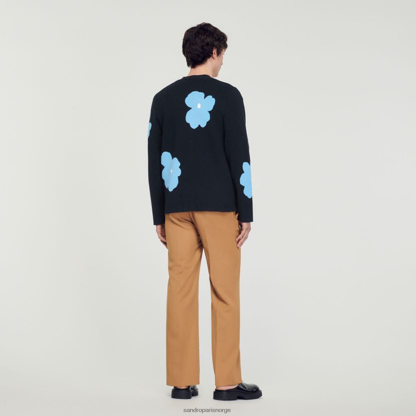 menn Sandro Paris marineblå strikket cardigan med blomstermotiver klær 6FN4LH695
