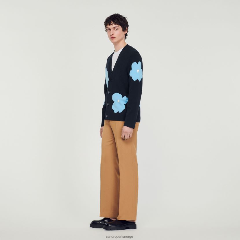 menn Sandro Paris marineblå strikket cardigan med blomstermotiver klær 6FN4LH695