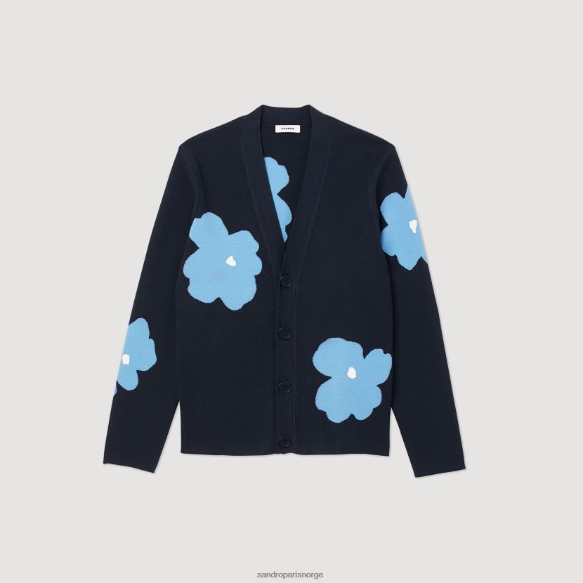 menn Sandro Paris marineblå strikket cardigan med blomstermotiver klær 6FN4LH695