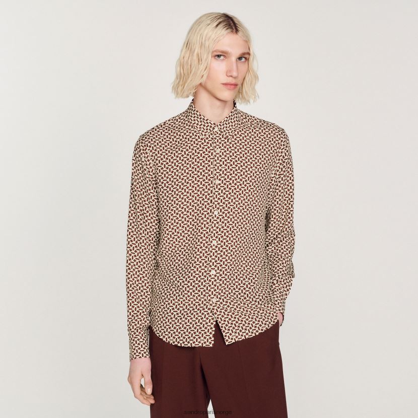 menn Sandro Paris én farge flytende skjorte med trykk klær 6FN4LH725