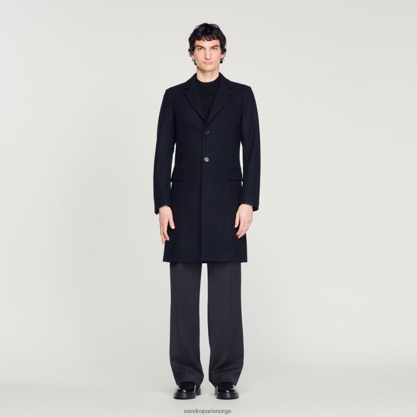 menn Sandro Paris marineblå ullfrakk klær 6FN4LH606