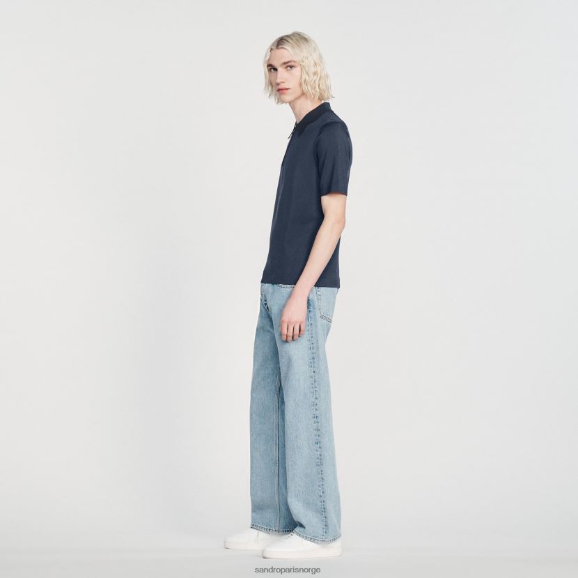 menn Sandro Paris blå strikket poloskjorte med glidelåskrage klær 6FN4LH630