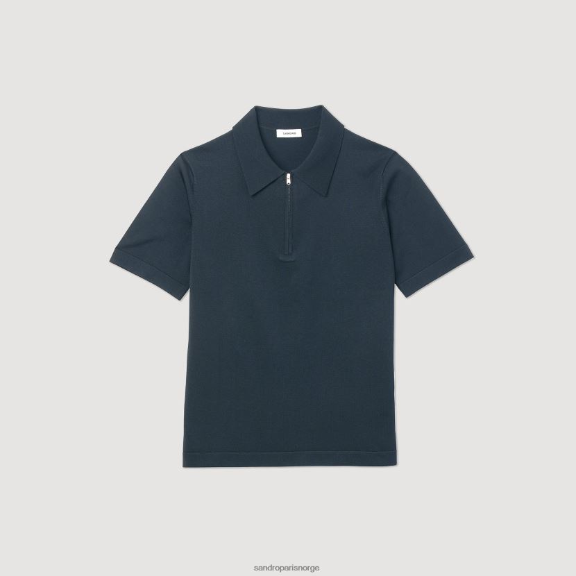 menn Sandro Paris blå strikket poloskjorte med glidelåskrage klær 6FN4LH630