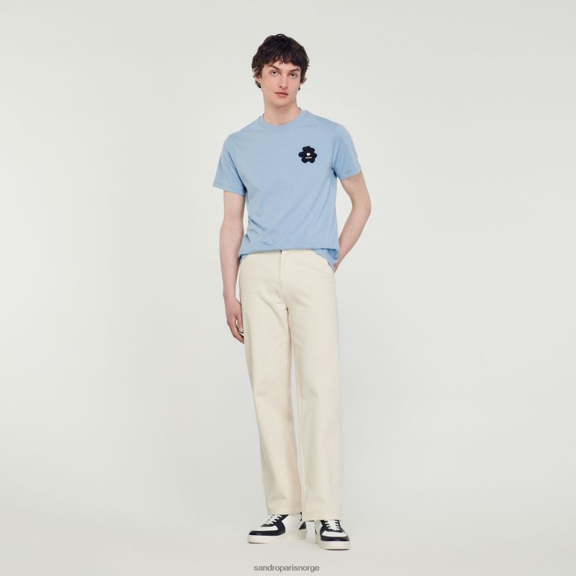 menn Sandro Paris blå t-skjorte med blomsterlapper klær 6FN4LH719