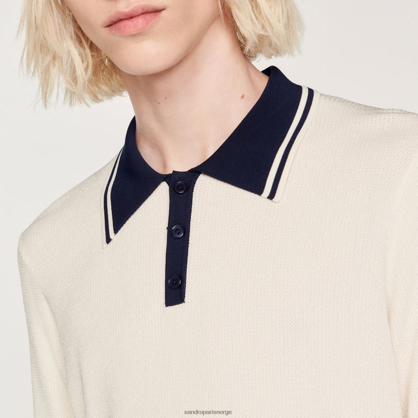 menn Sandro Paris ecru poloskjorte med kontrastkrage klær 6FN4LH702